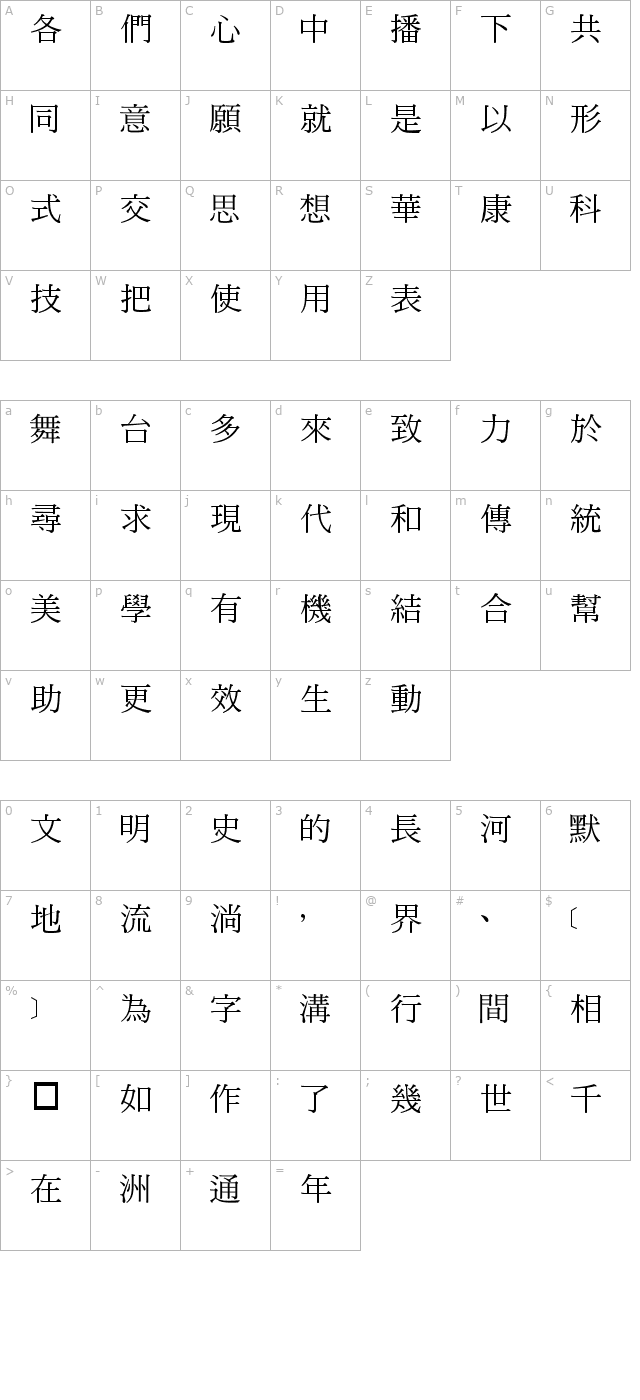 dfmingmedium1b character map