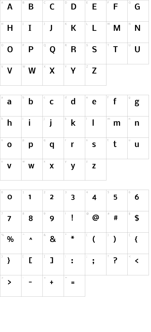 dhyana-bold character map