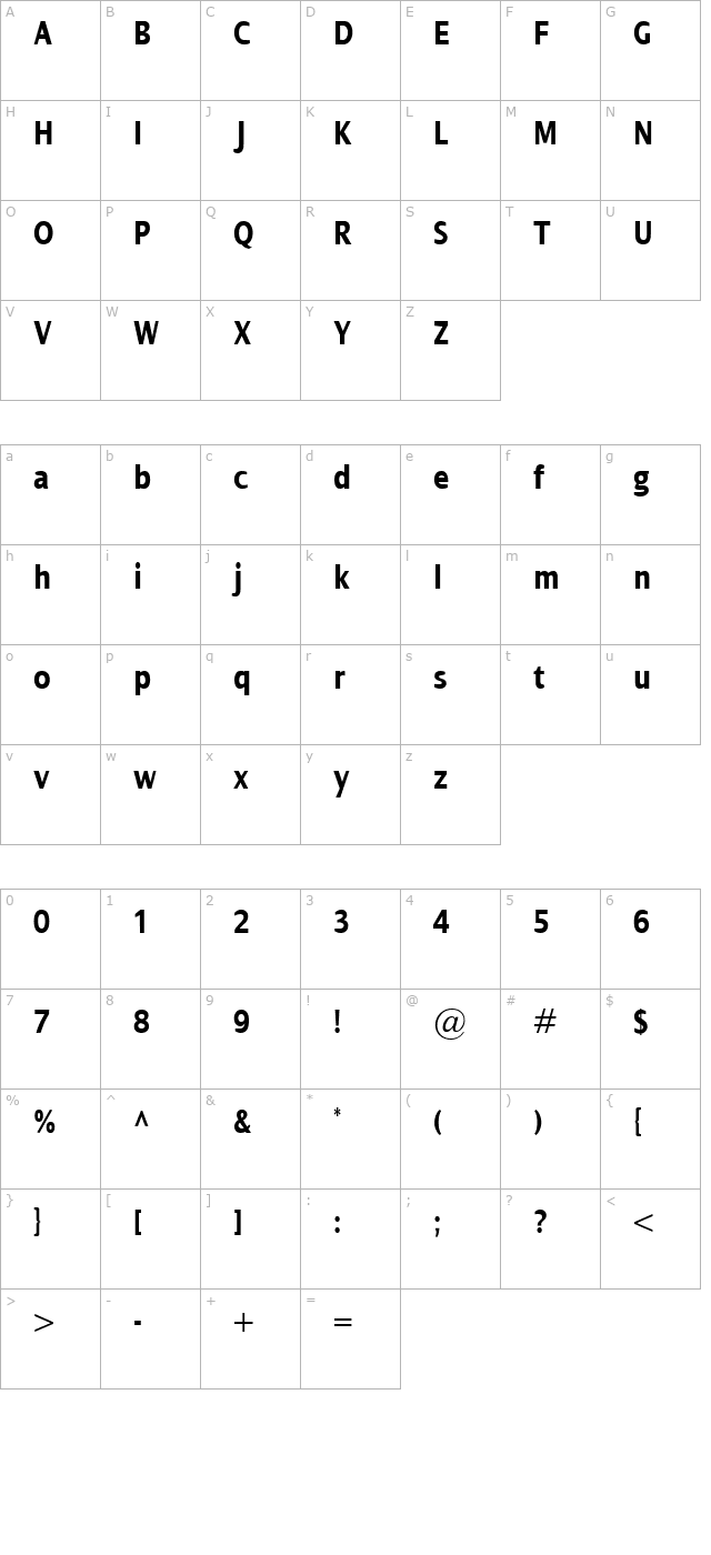 Dialog Cond Bold character map