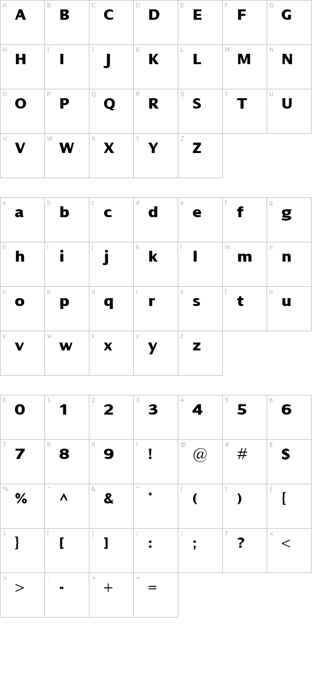 dialog-xbold character map