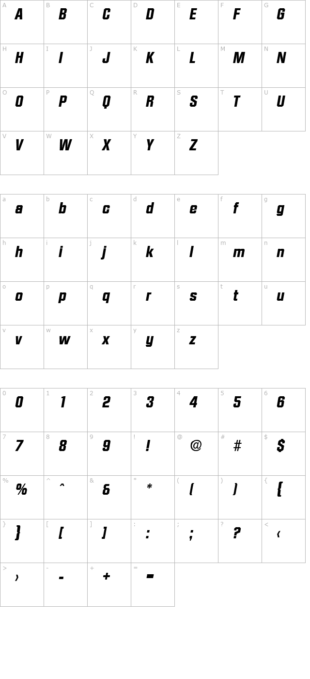 Diamante-BoldIta character map