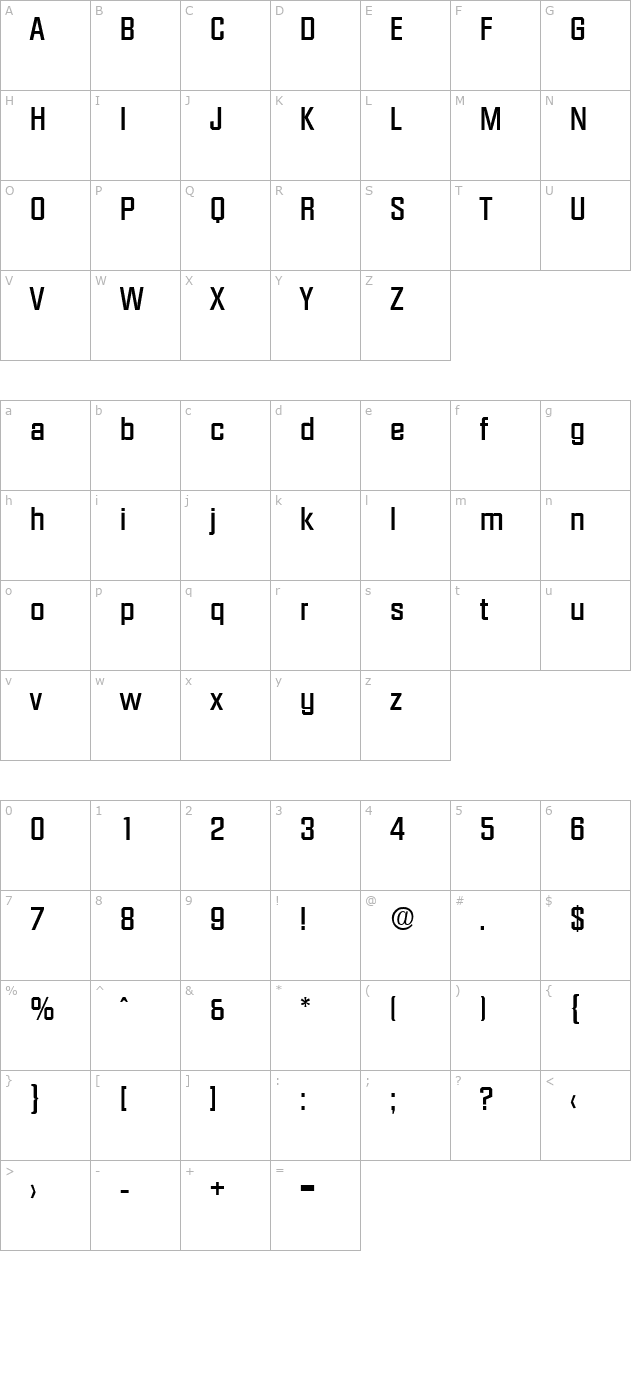 Diamante-Medium character map