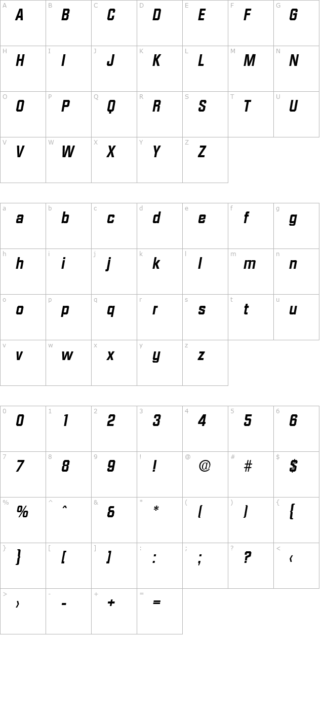 Diamante-Serial-BoldItalic character map