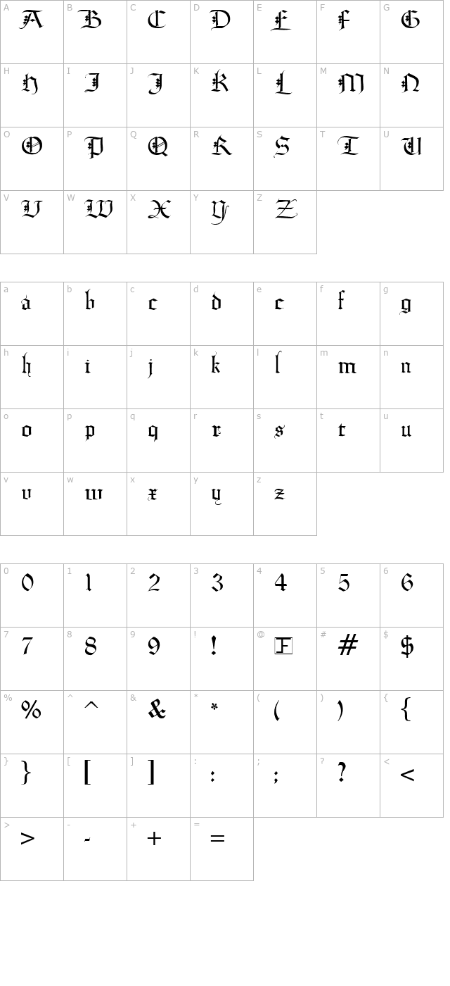 diamond-gothic character map