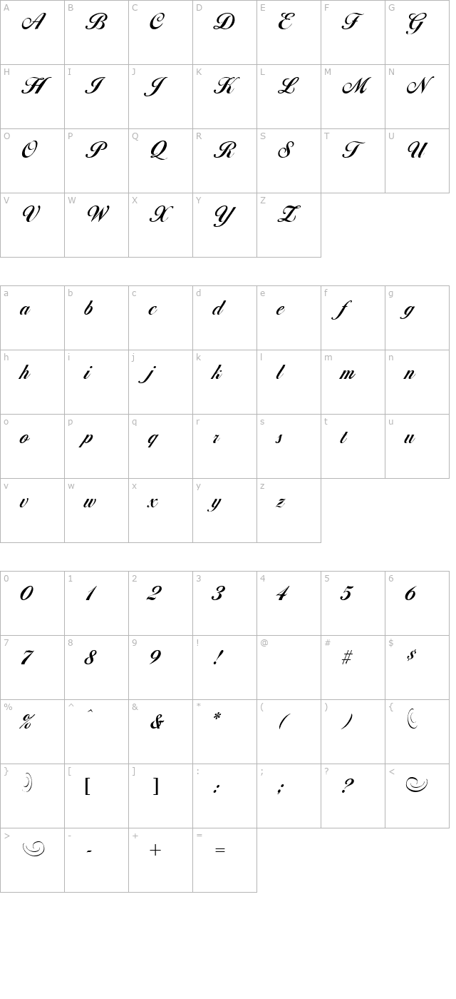 Diana Bold character map