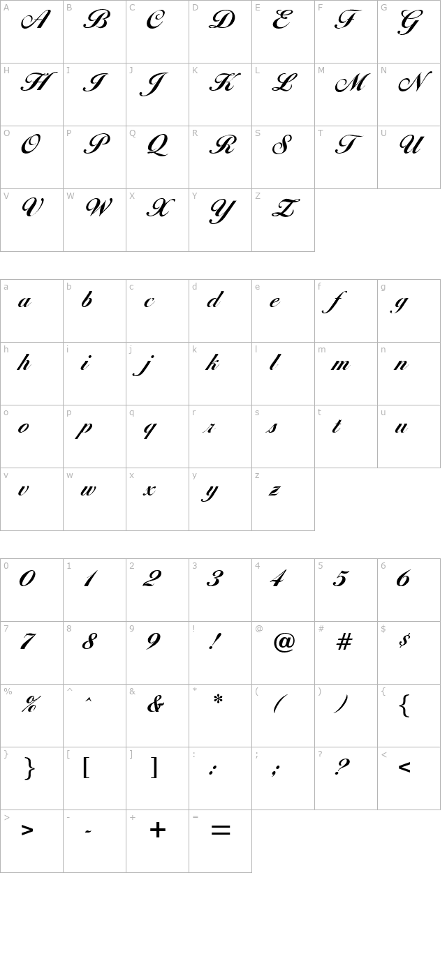 Diana Script Agency Bold Plain001.000 character map