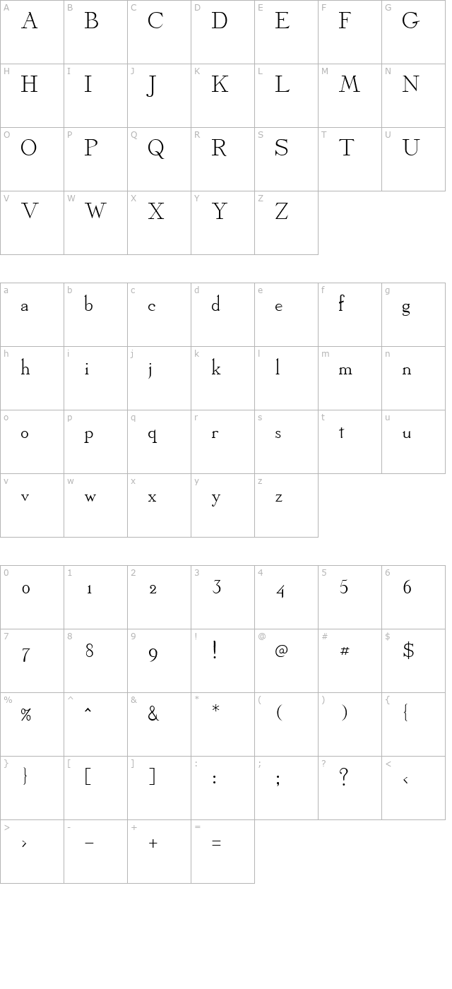 Dickens Regular character map