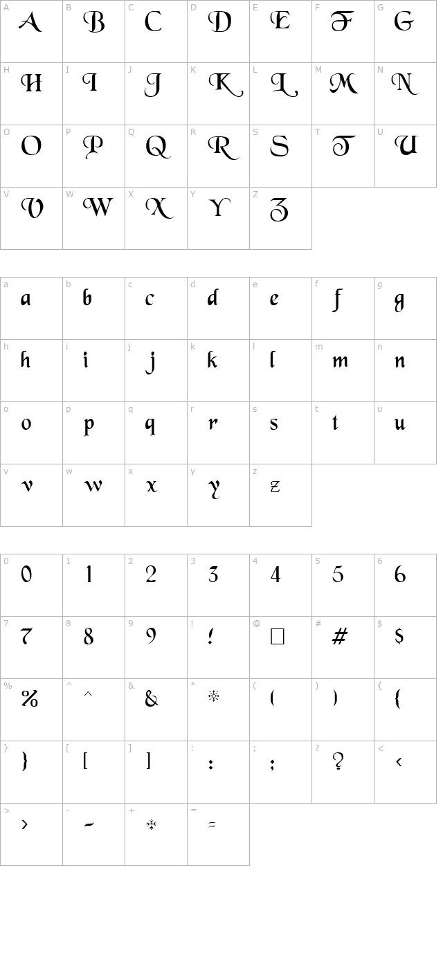 dickensscriptssk-regular character map