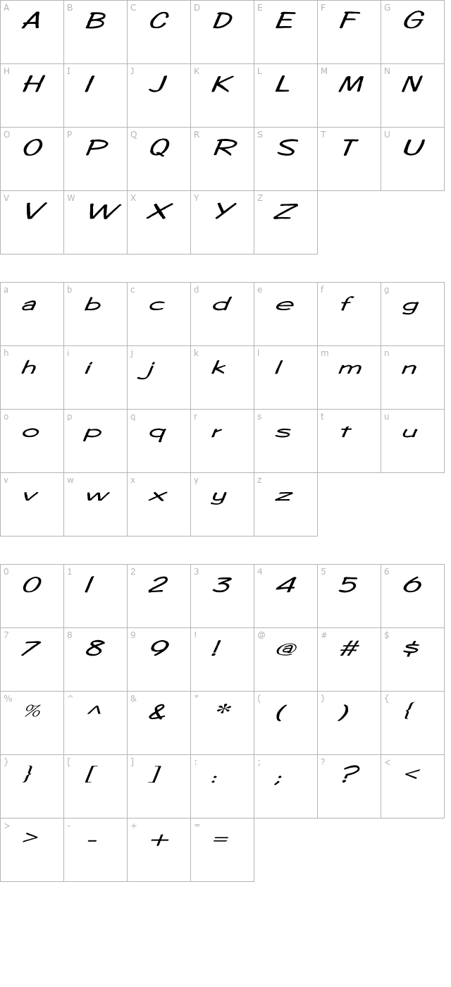 Diego1 Ex Italic character map