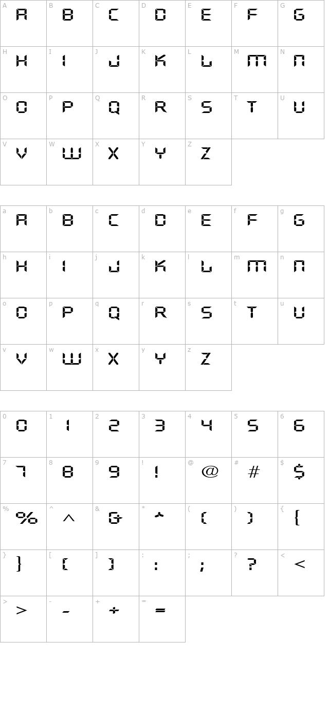 DigifaceWide Regular character map