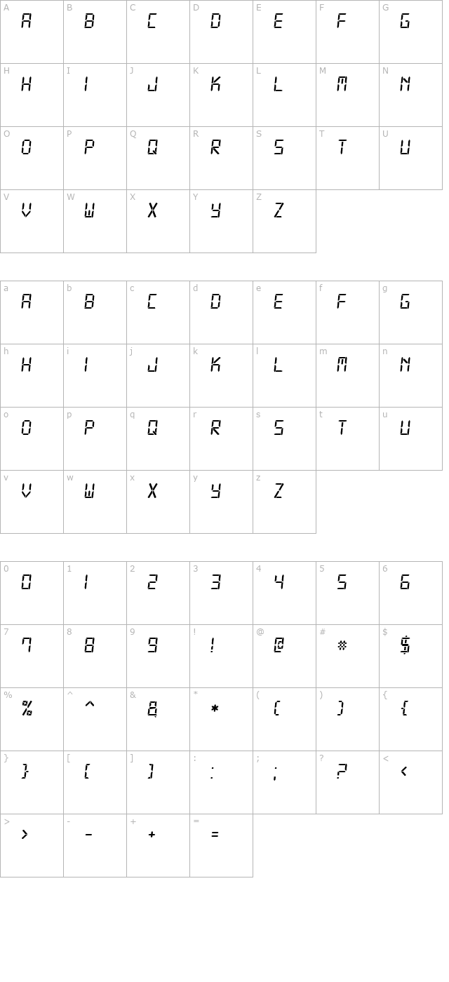 Digital-7 Italic character map