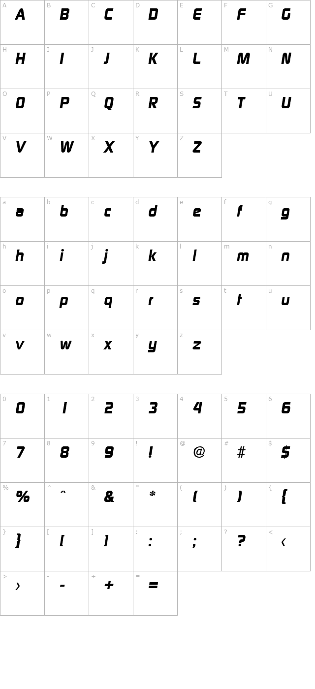 Digital-BoldIta character map