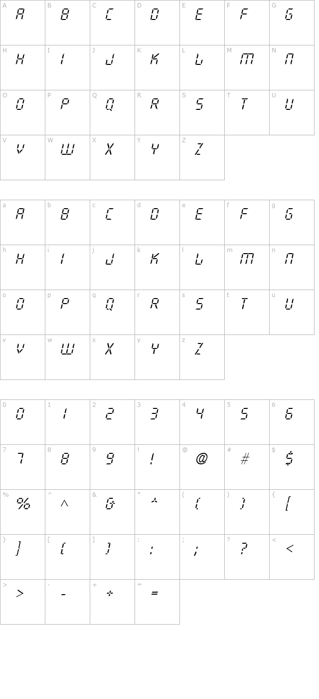 Digital Light SF Italic character map