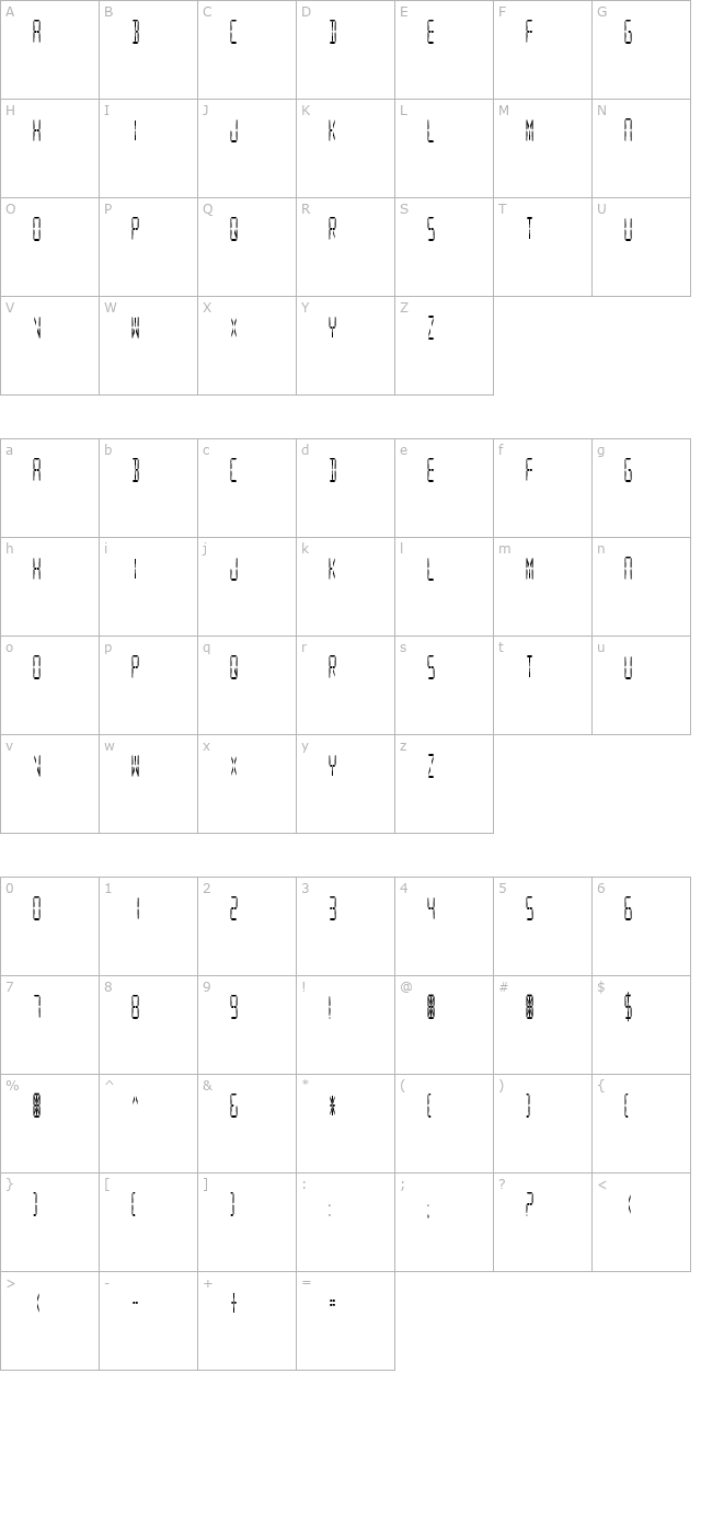 Digital Readout CondUpright character map