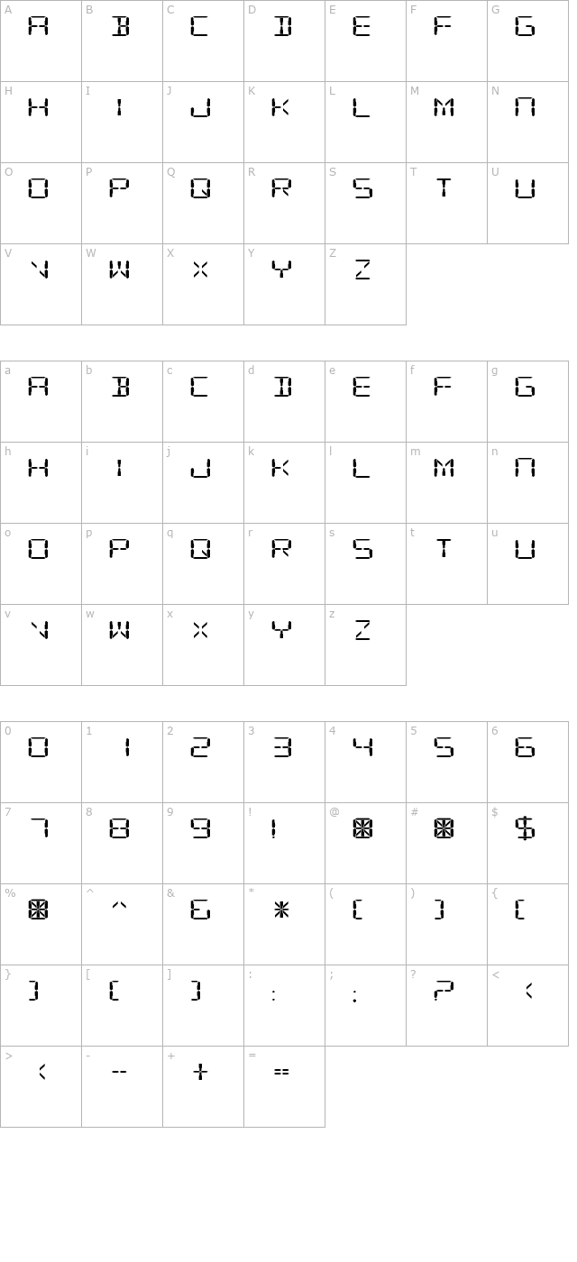 Digital Readout ExpUpright character map