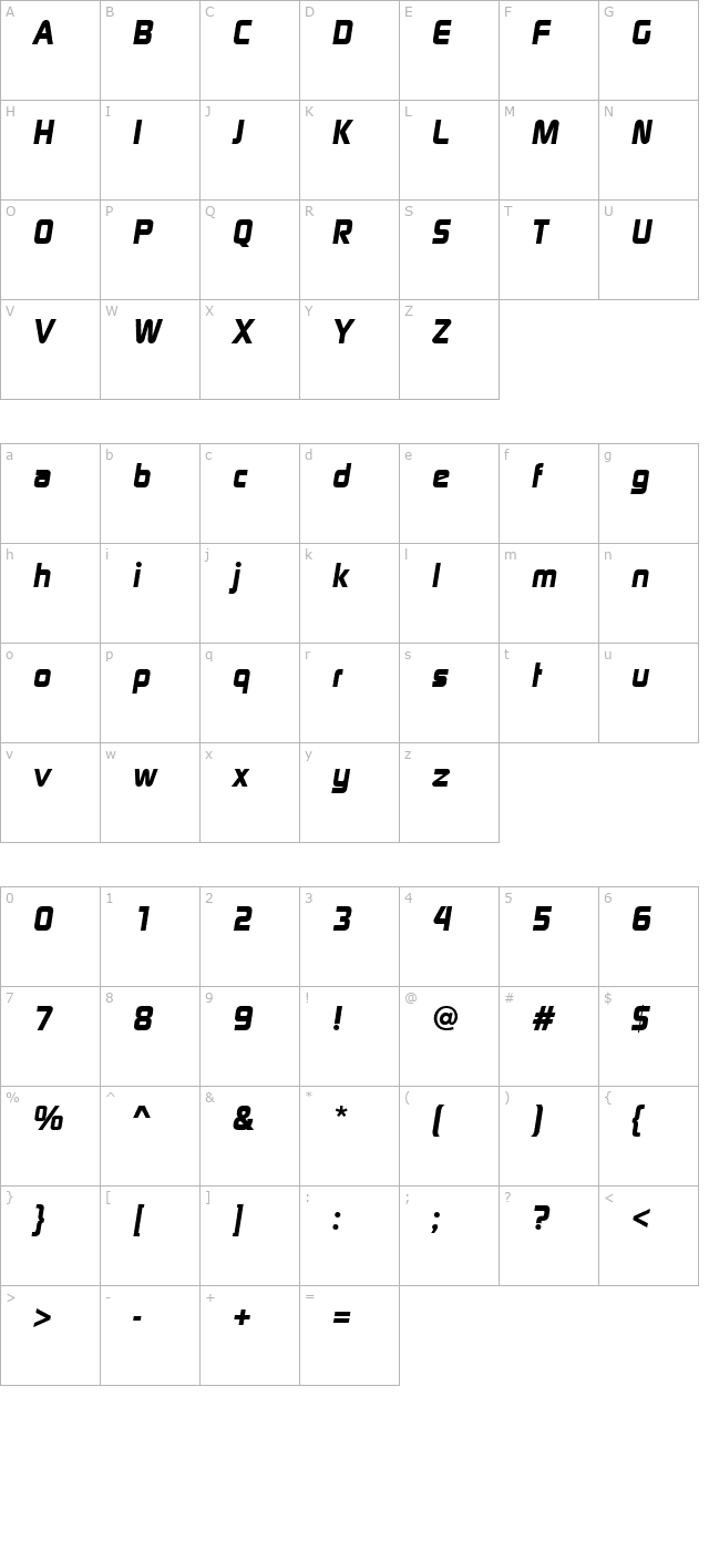 Digital Sans EF Bold Italic character map
