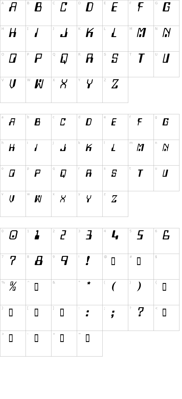 digitalmachine-oblique character map