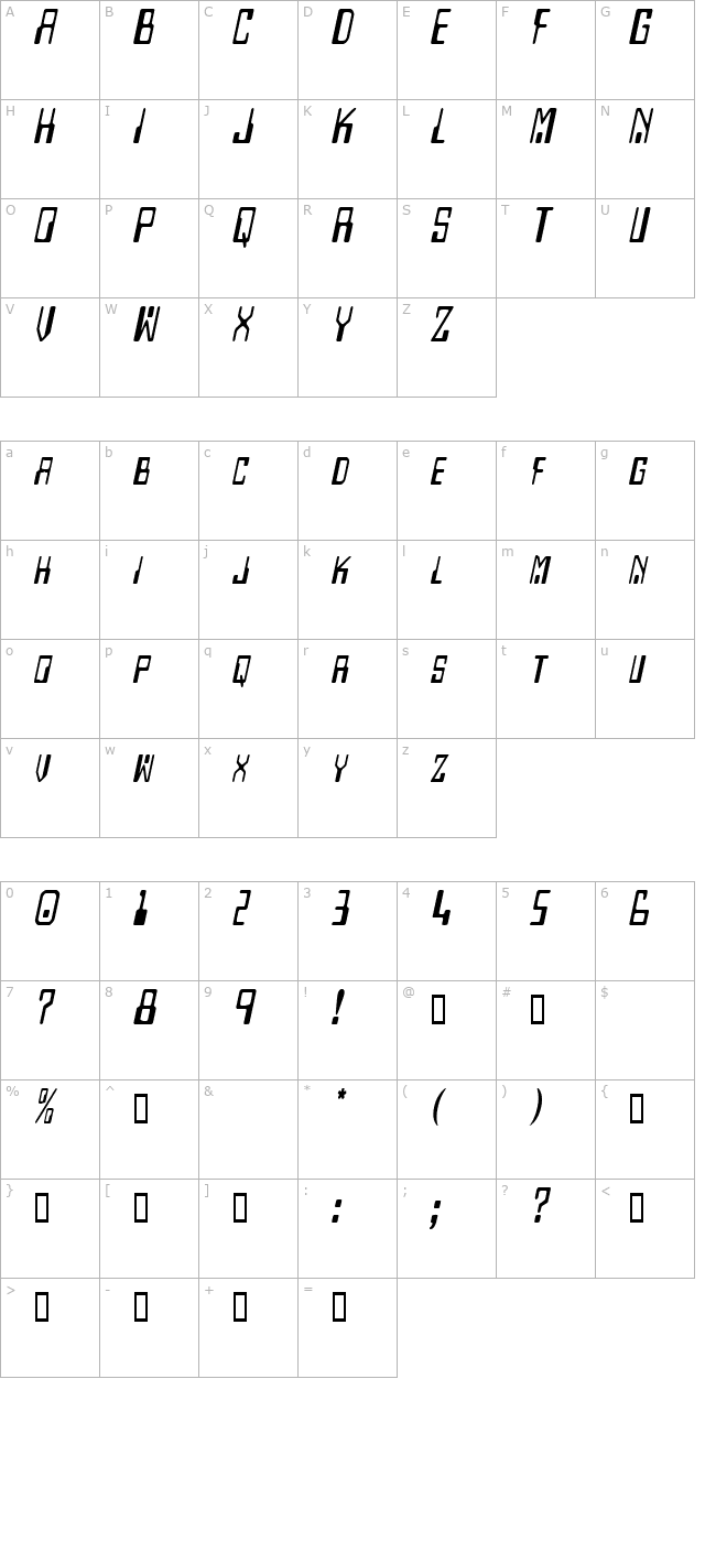 DigitalMachineCondensed Oblique character map