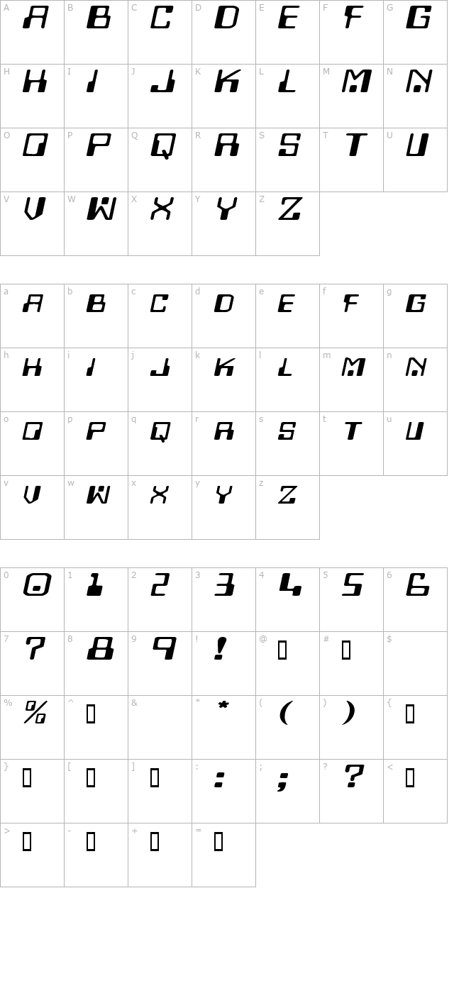 DigitalMachineExtended Oblique character map