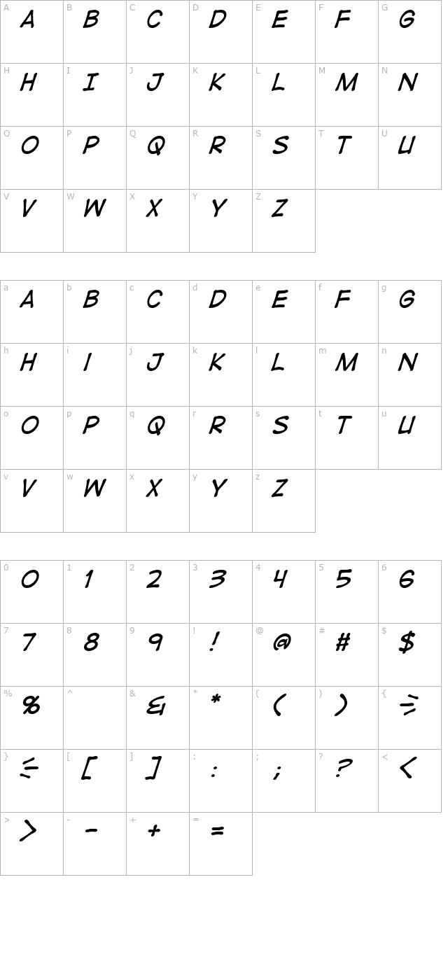 digitalstrip-italic character map