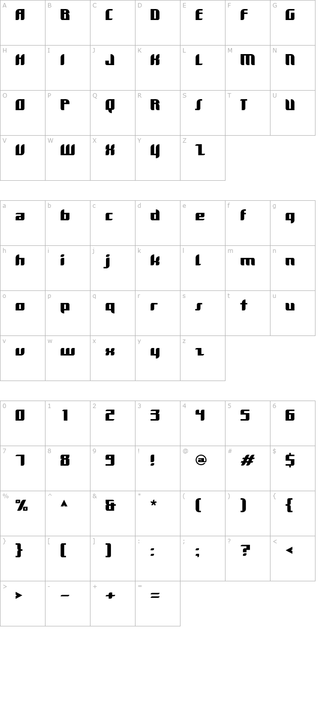 dimentia-medium character map