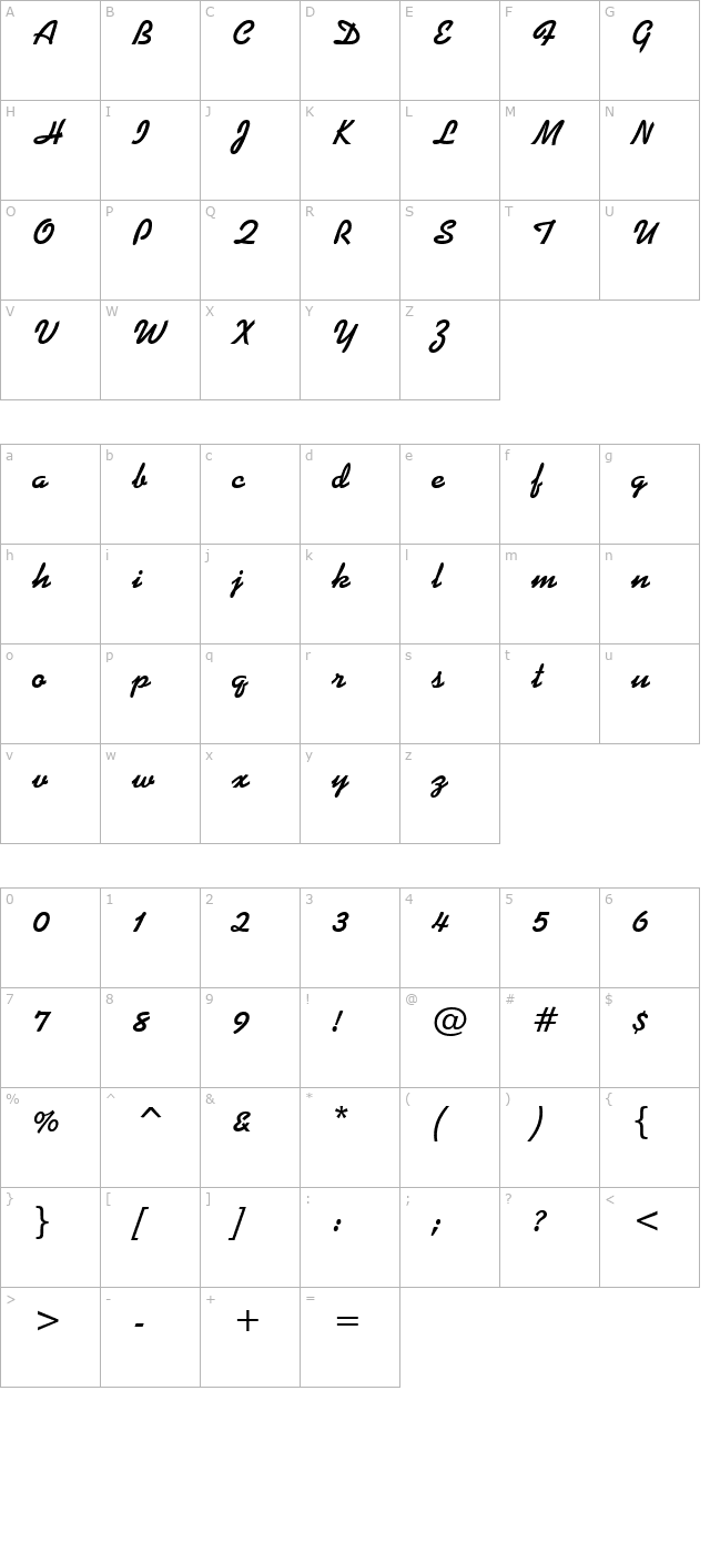 Diner Script character map