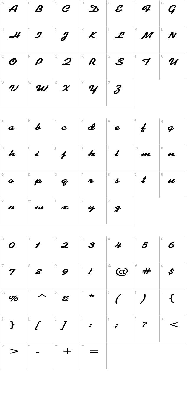 dinerscriptextended-bold character map