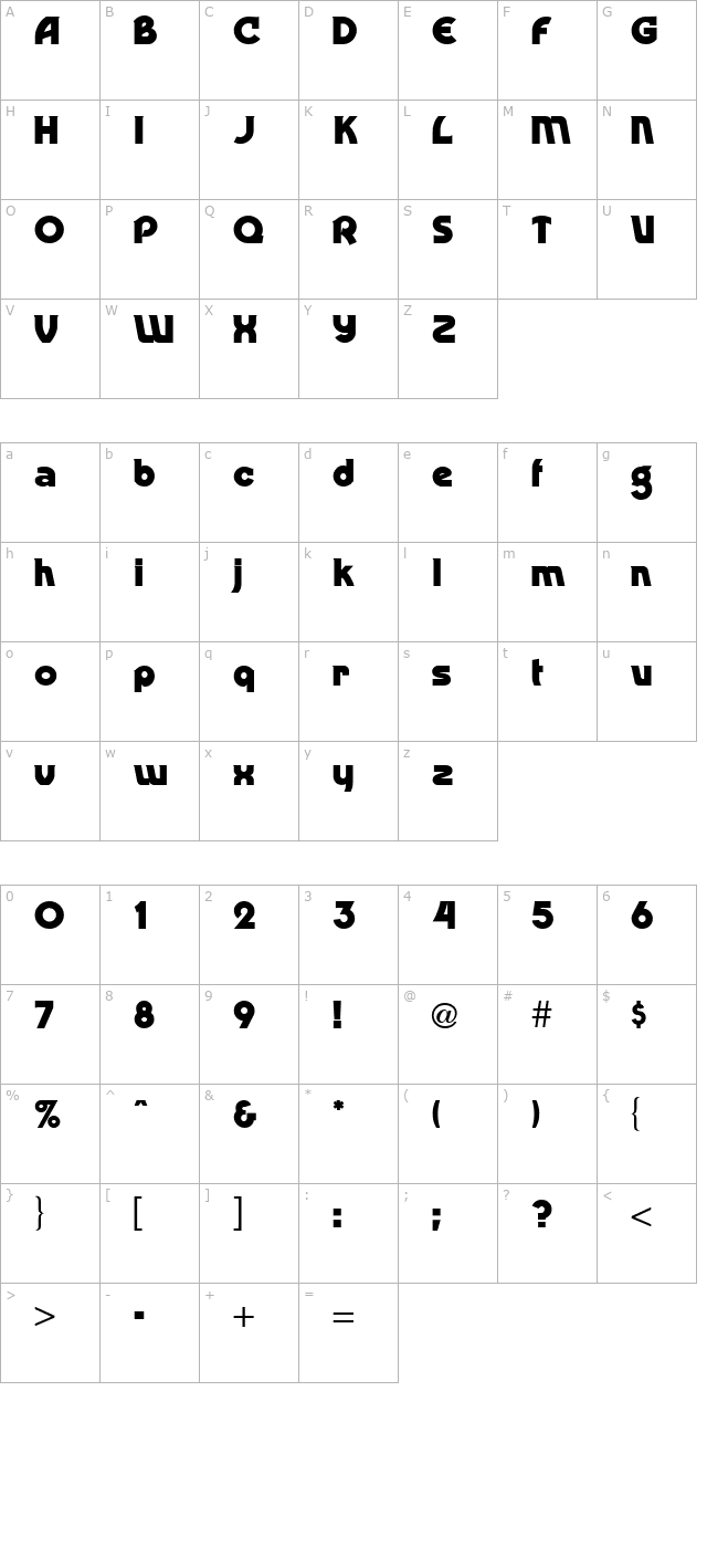 Dingaling Bold Regular character map