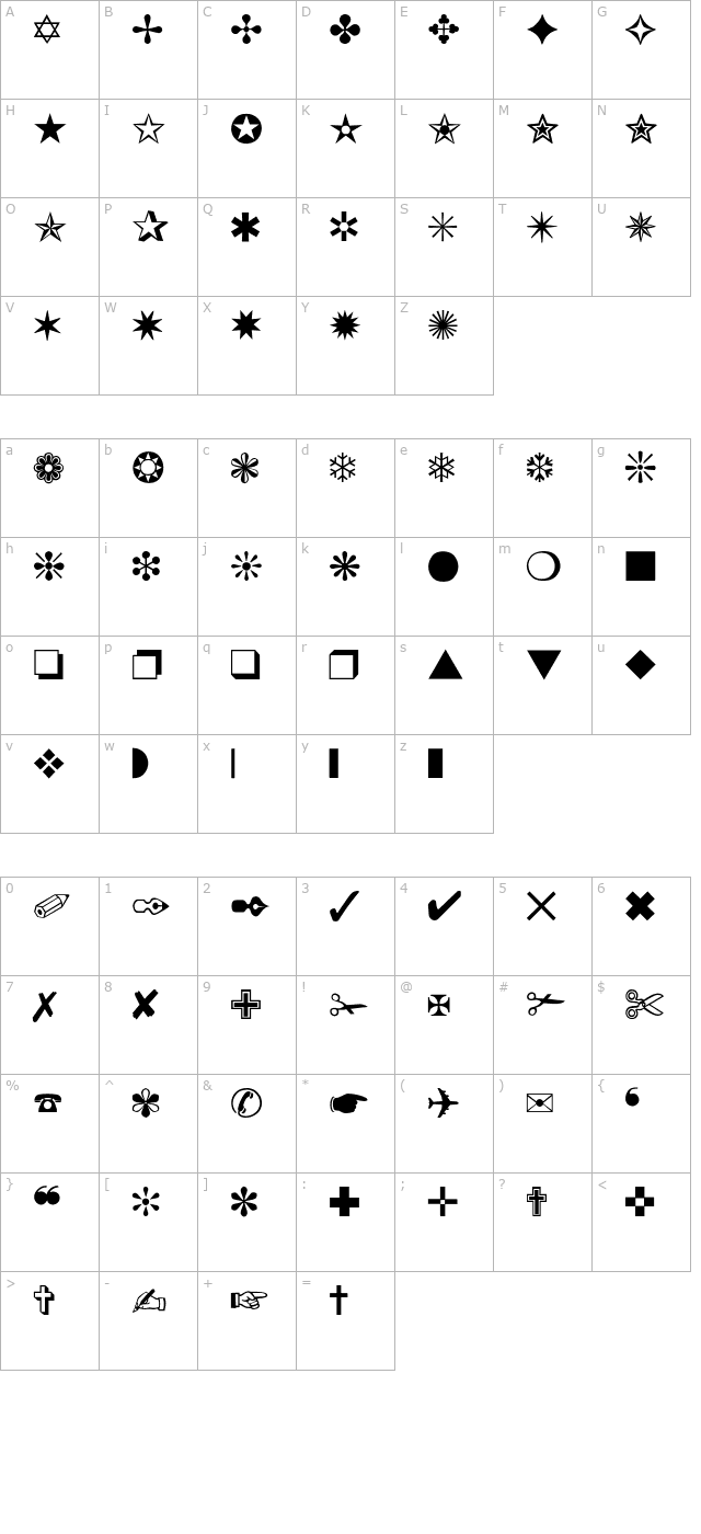 dingbats-Thin character map