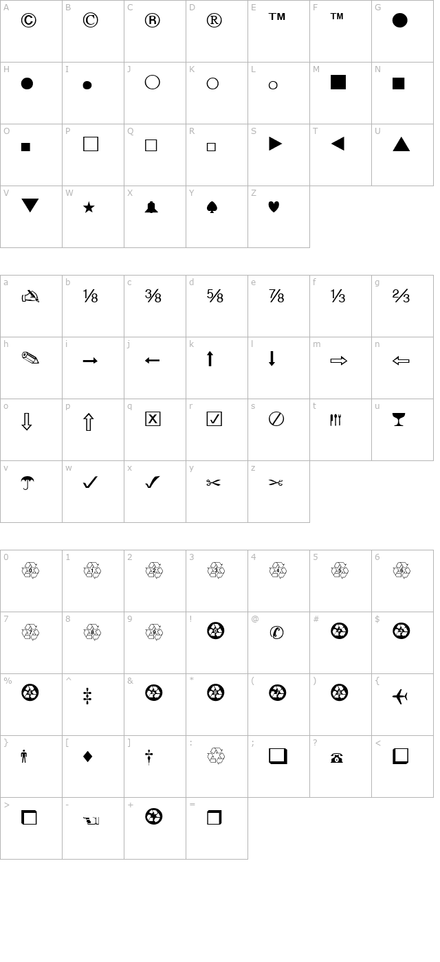 dingbats character map