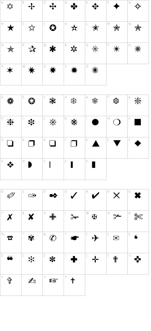 DingbatsOne Regular character map