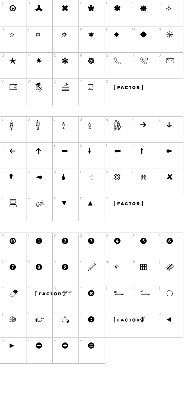 dingbests-regular character map