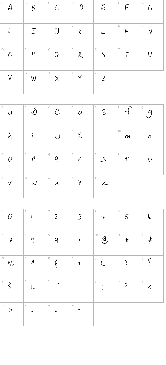 Dino Regular character map