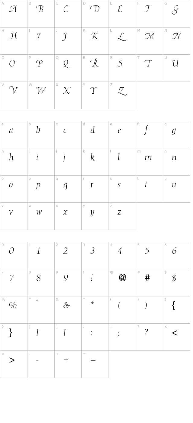 dioscurswash-regularitalic character map