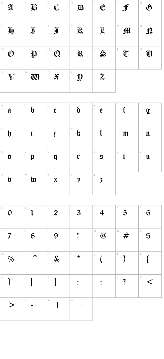 Diploma Regular character map