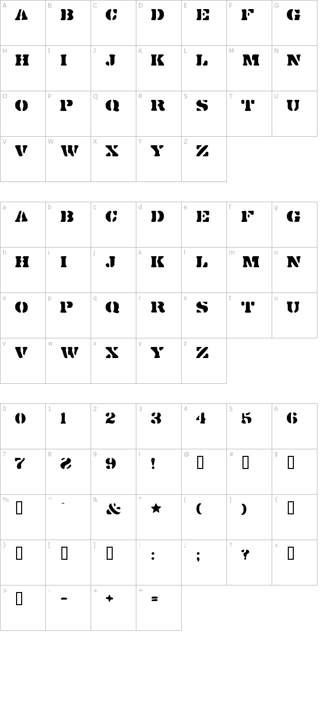 DirtyBakersDozen character map