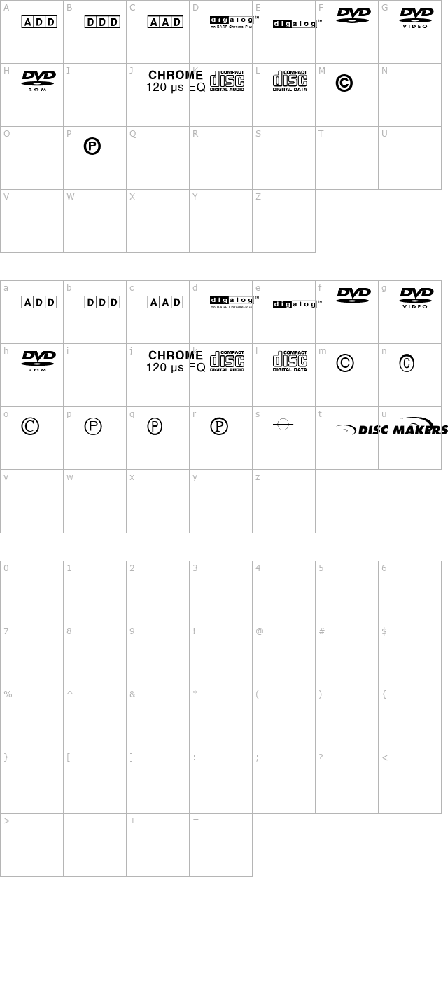 discmakersfont0304 character map