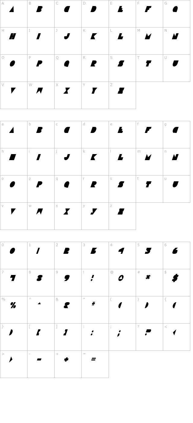 disco-deck-condensed-italic character map