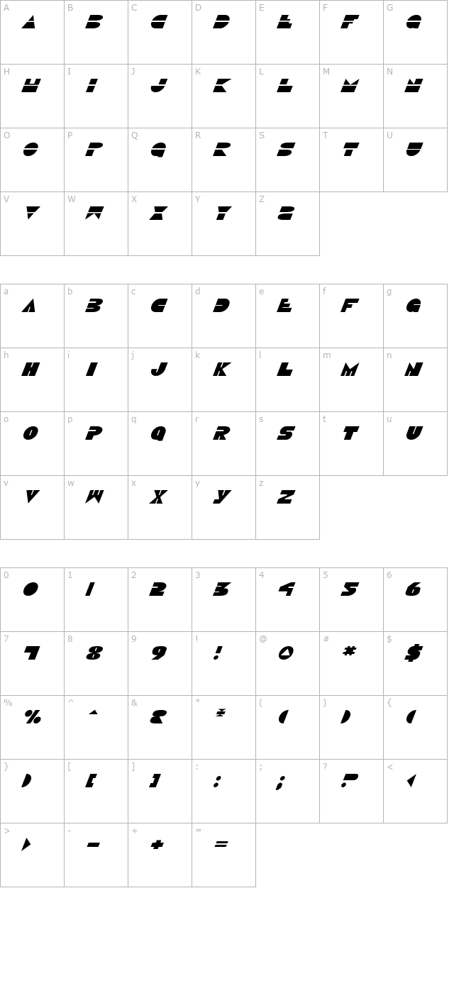 Disco Duck Italic character map