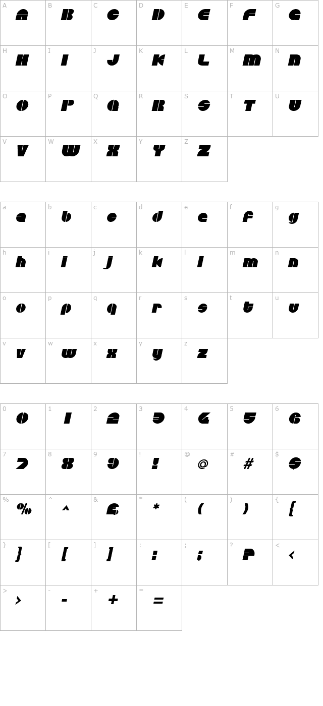 discotheque-italic character map