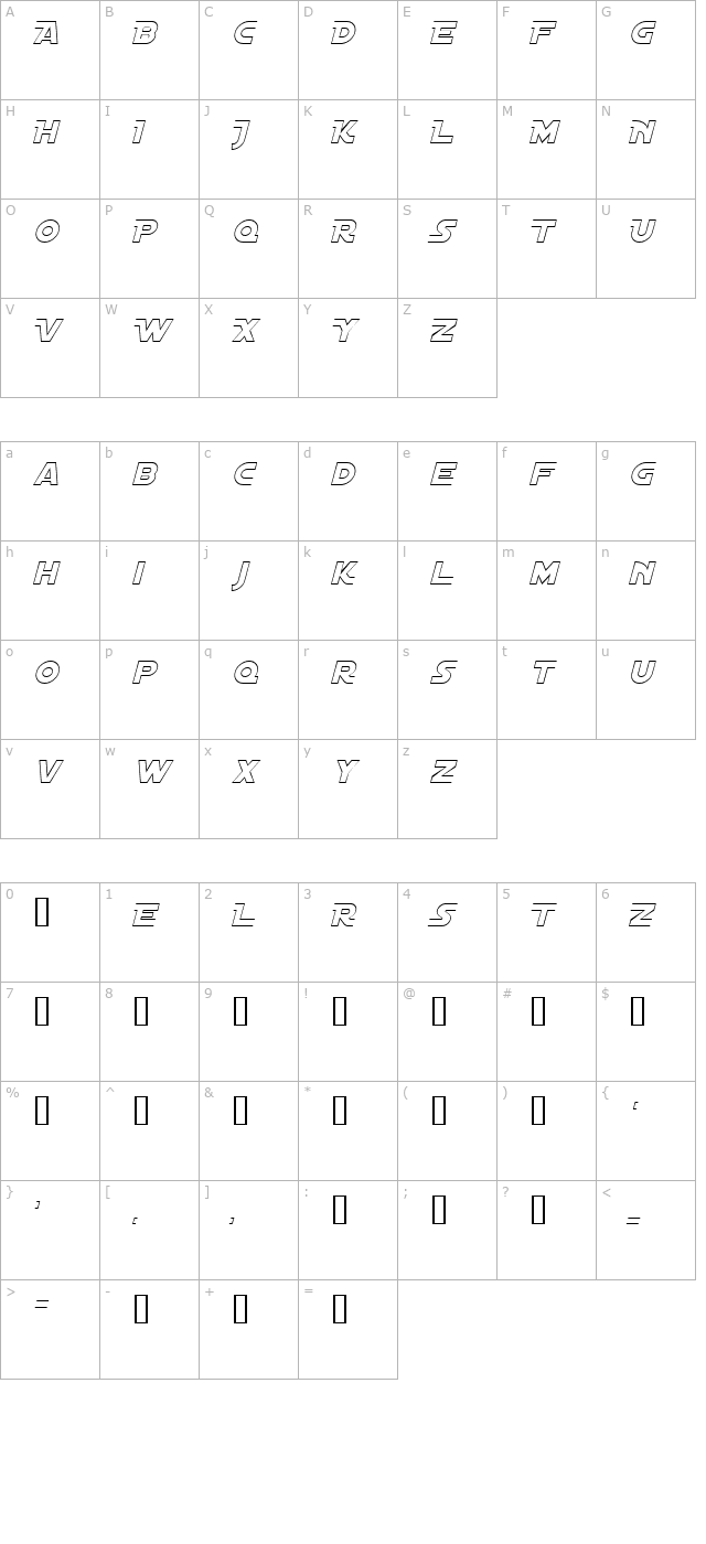 Distant Galaxy AltOutline Italic character map