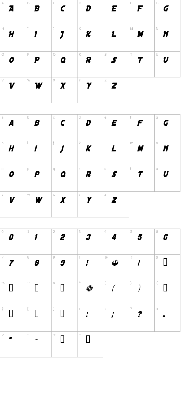 Distant Galaxy Condensed Italic character map