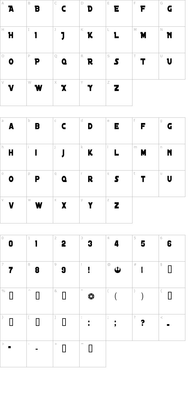 Distant Galaxy Condensed character map