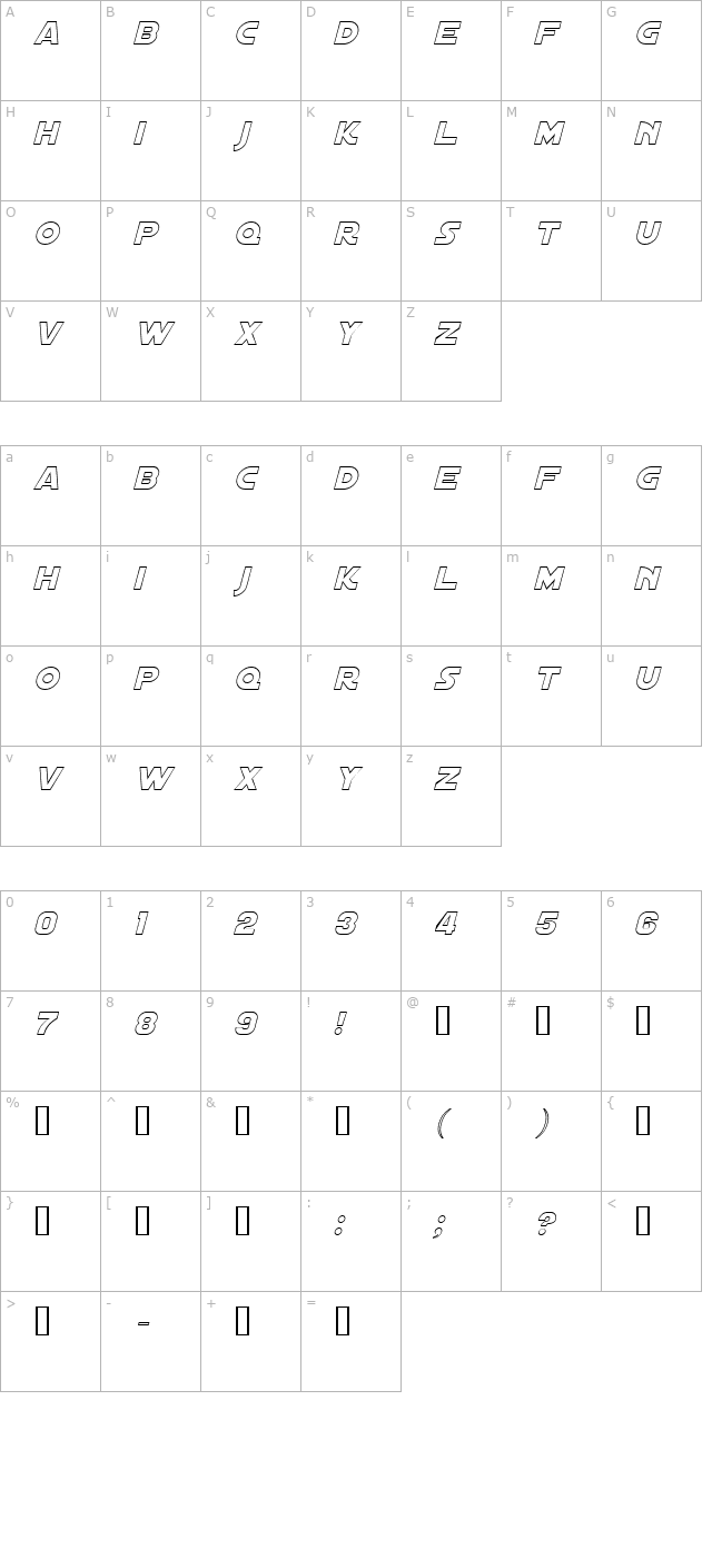 Distant Galaxy Outline Italic character map