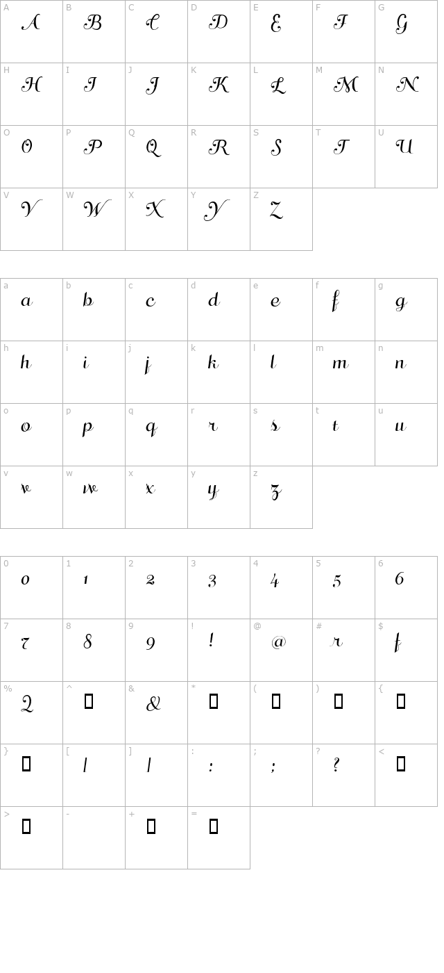 DiValzer Script character map