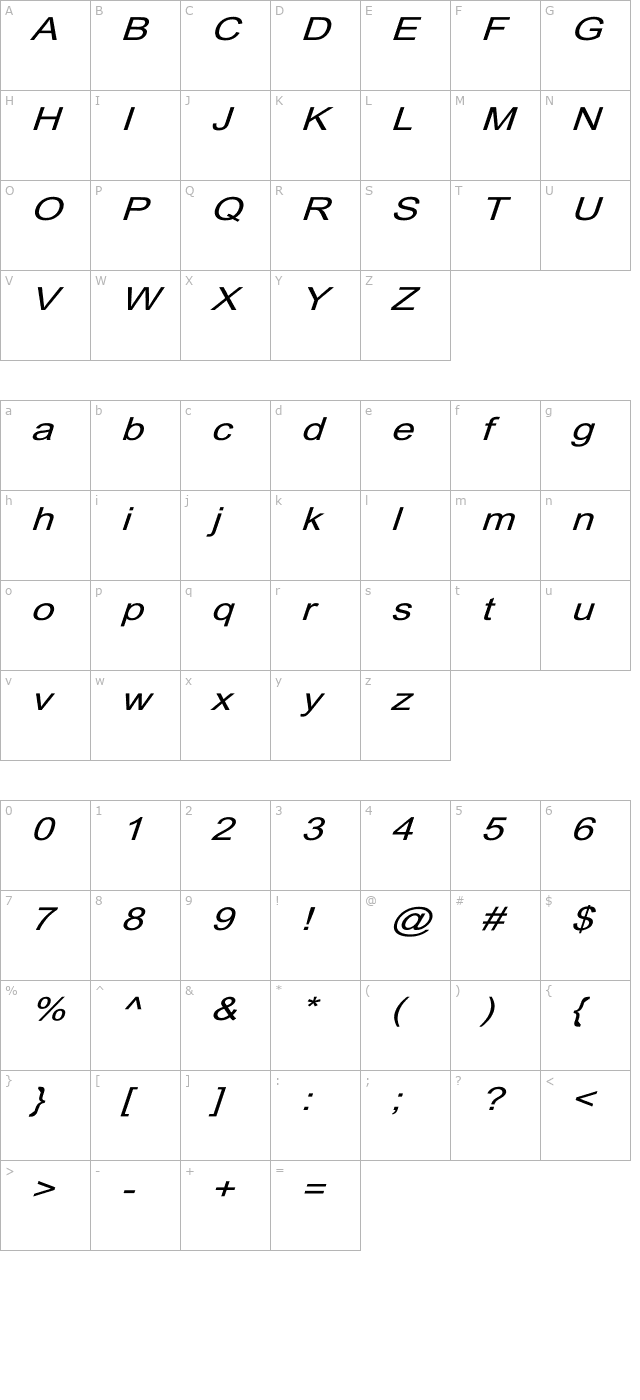 Dixon Wd Italic character map