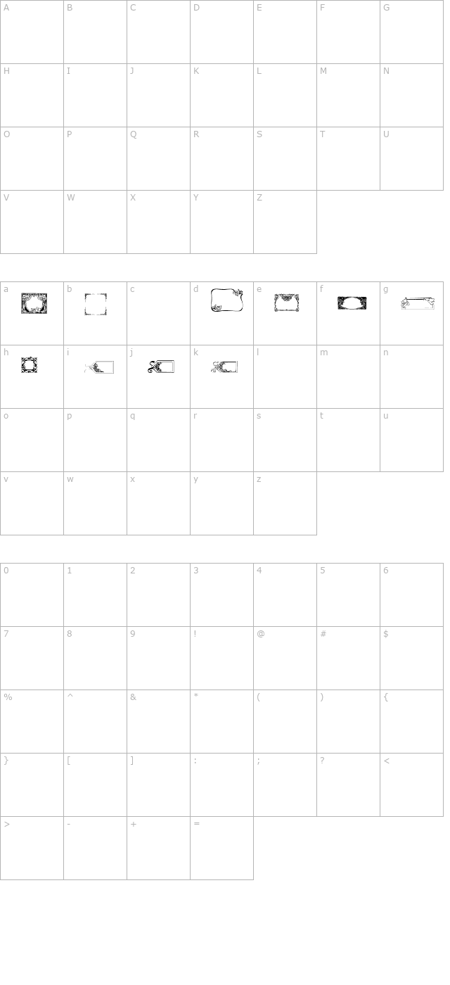 Dizzinz Fancy Frames character map