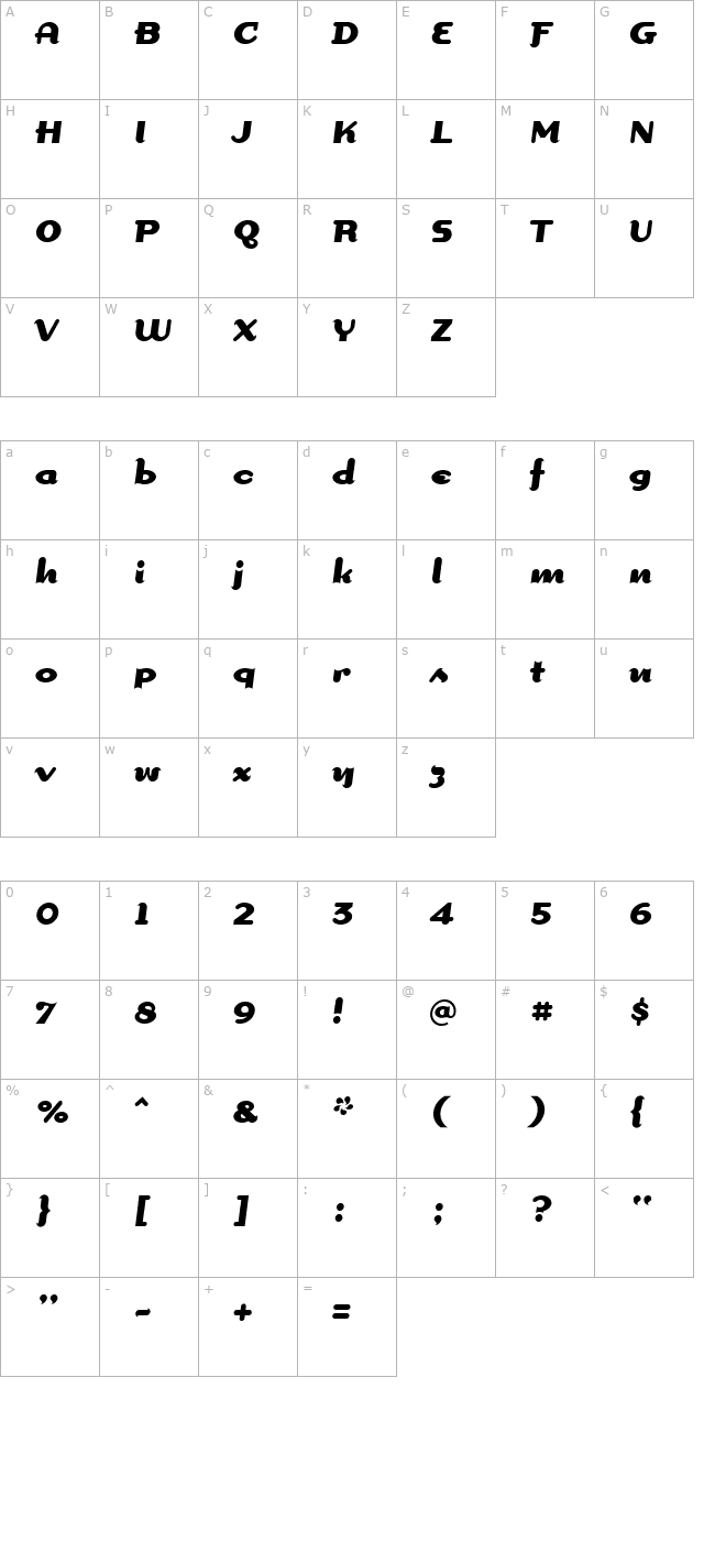 dogmomscriptbold character map