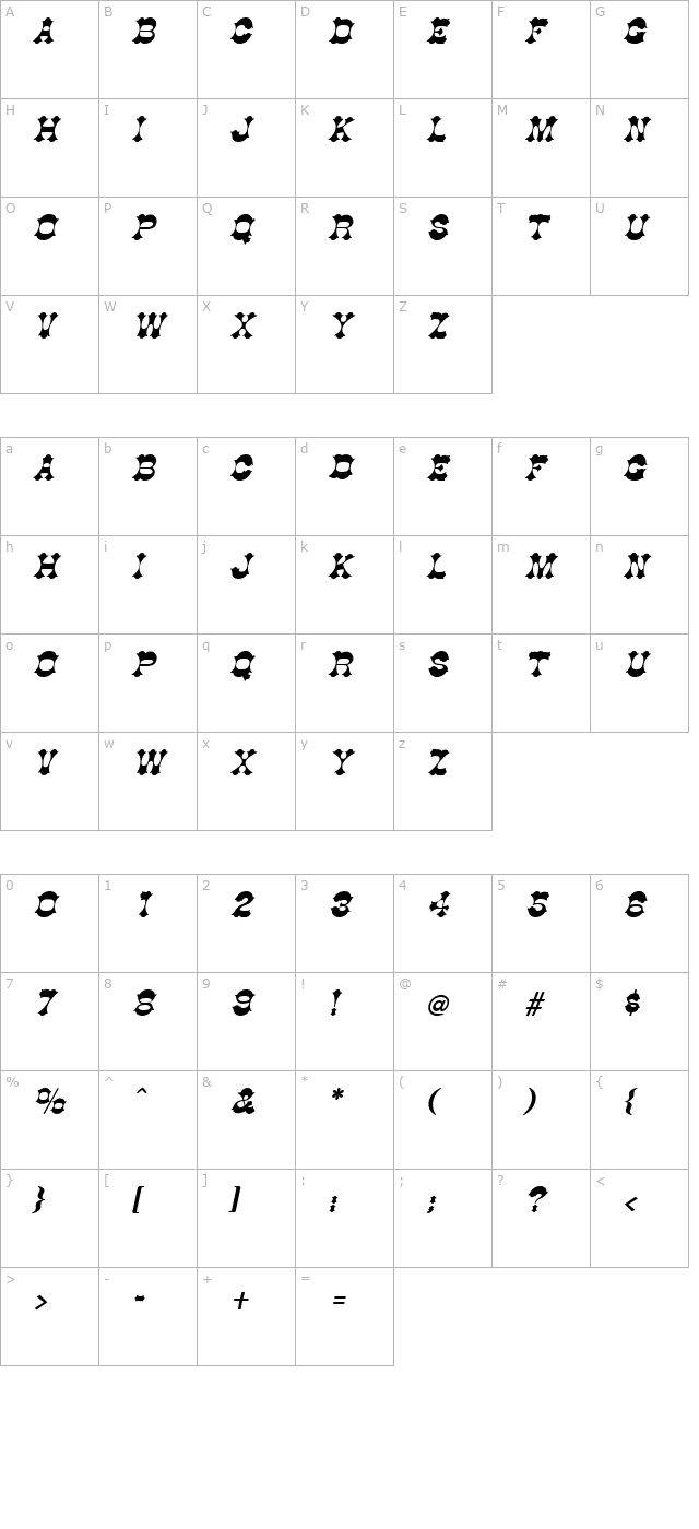 Dogwood Italic character map