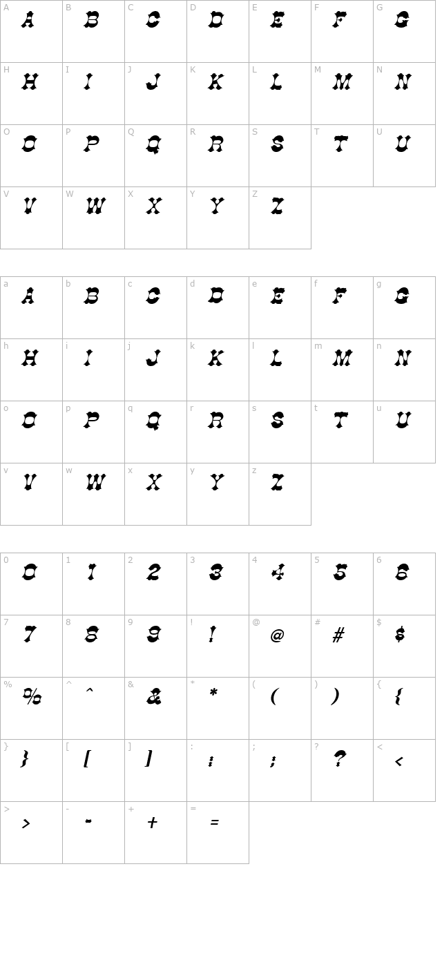 dogwood-italic character map